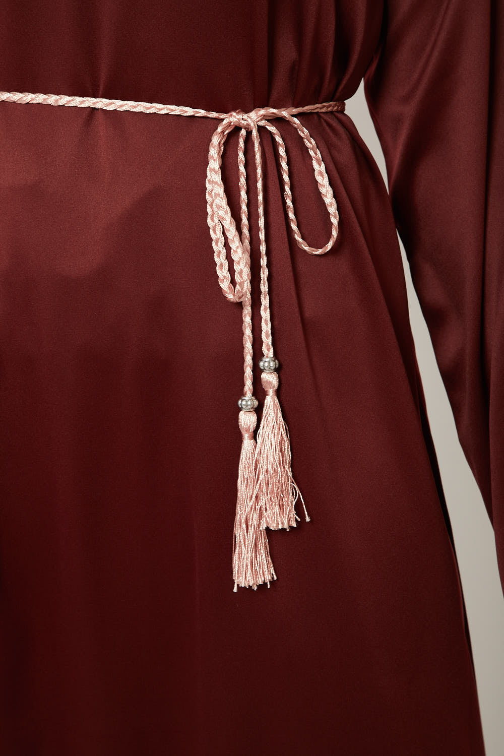 Ceinture Corde Tressée à Glands Slim - Rose Poudré