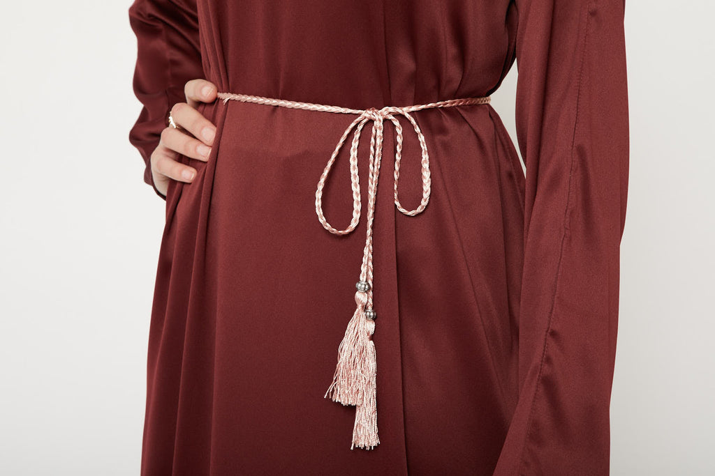 Ceinture Corde Tressée à Glands Slim - Rose Poudré