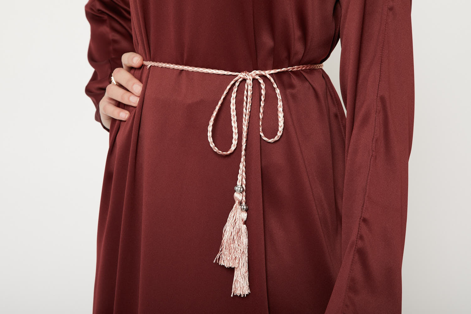 Ceinture Corde Tressée à Glands Slim - Rose Poudré