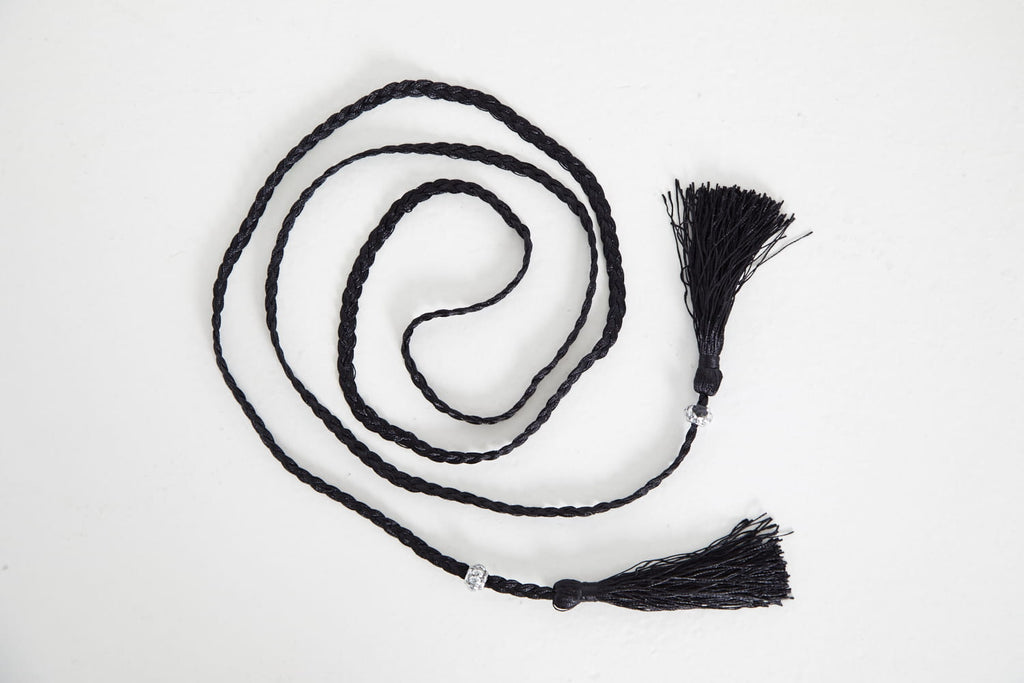Ceinture Corde Tressée à Glands Slim - Noire