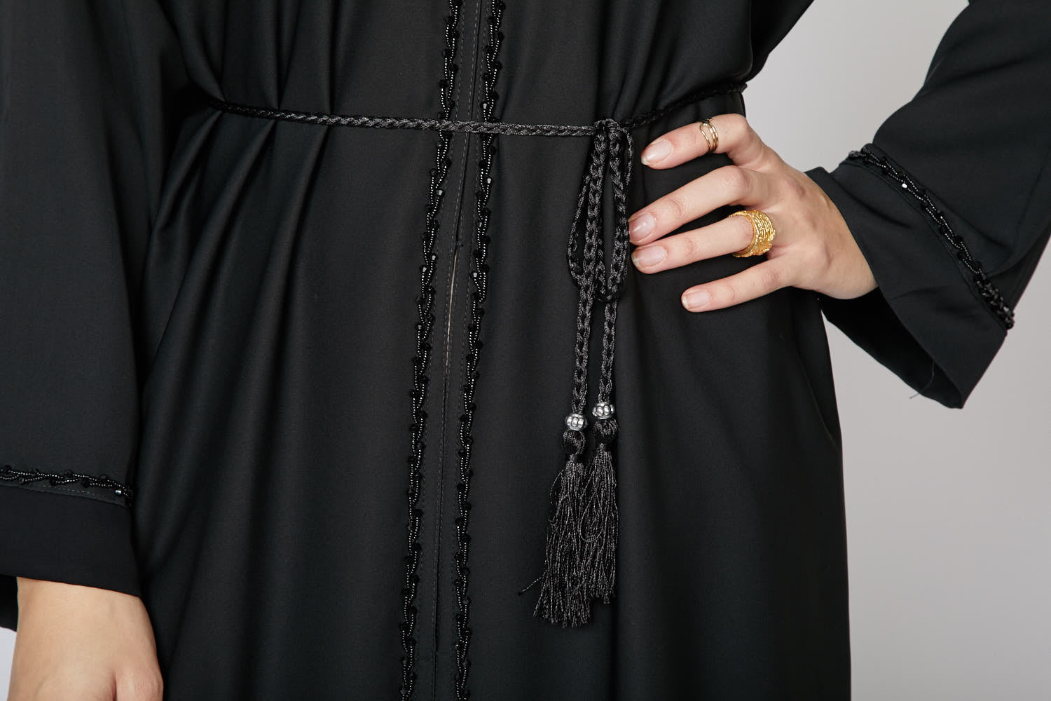 Ceinture Corde Tressée à Glands Slim - Noire