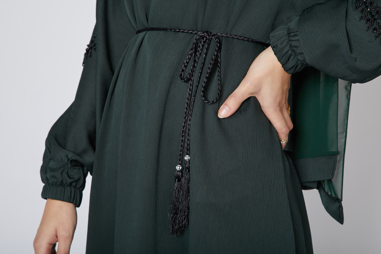 Ceinture Corde Tressée à Glands Slim - Noire