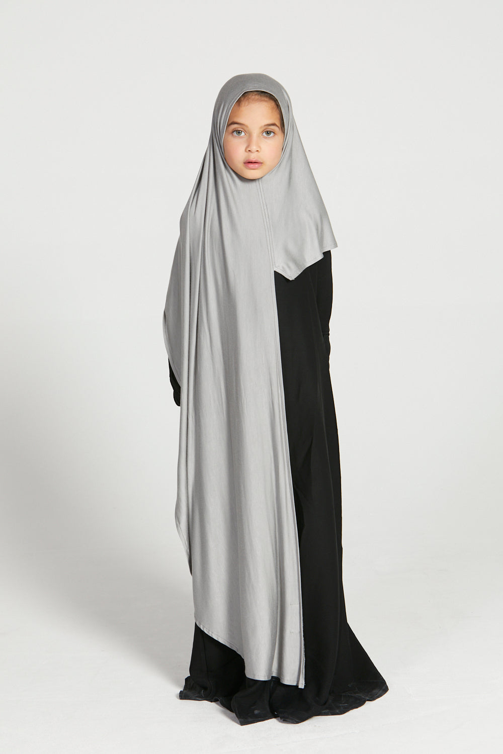 Hijab Jersey Instantané Premium Filles Junior - Gris Argenté