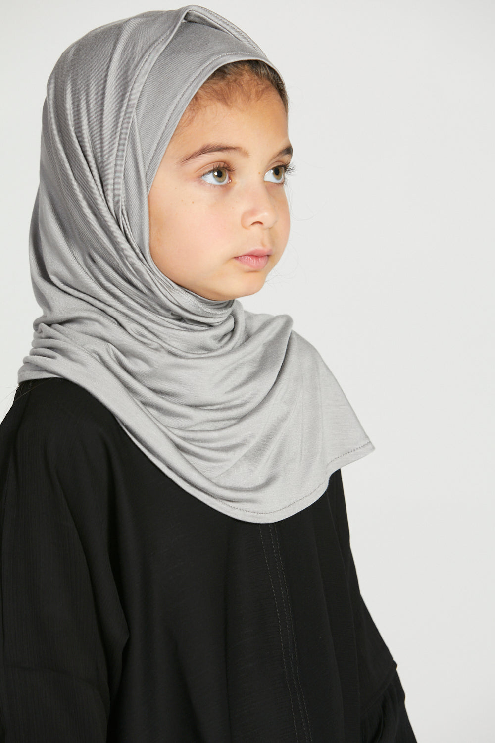 Hijab Jersey Instantané Premium Filles Junior - Gris Argenté