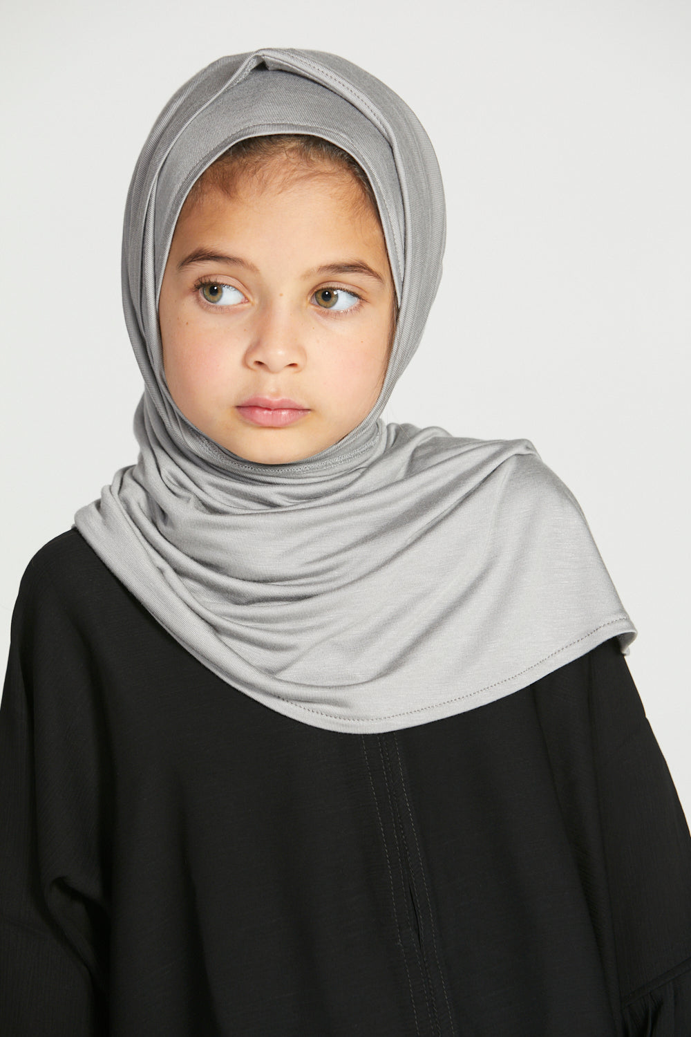 Hijab Jersey Instantané Premium Filles Junior - Gris Argenté