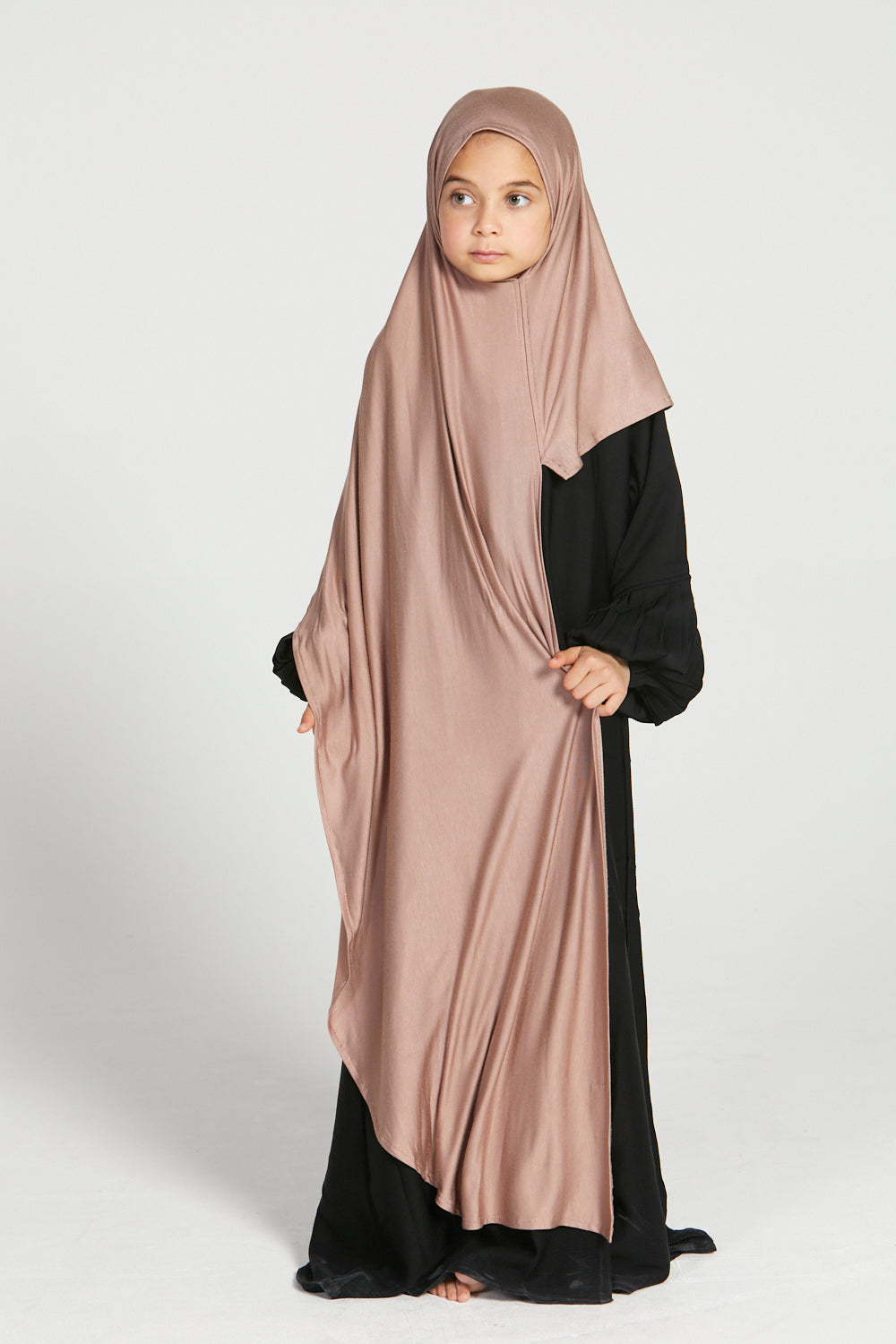 Hijab Jersey Instantané Premium Filles Junior - Taupe Poudré