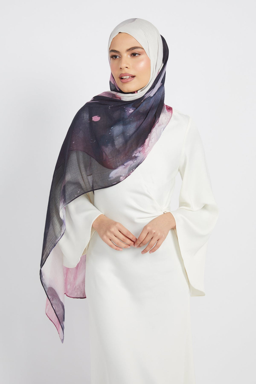 Hijab Modal Imprimé Premium - Encre Rosée