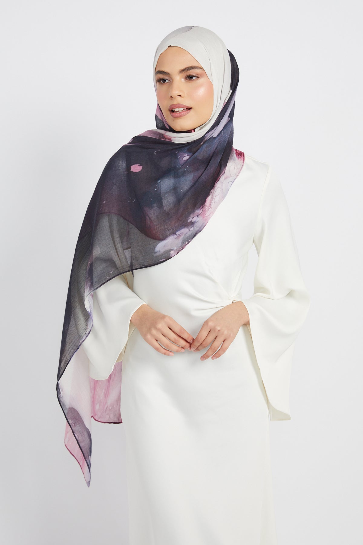 Hijab Modal Imprimé Premium - Encre Rosée