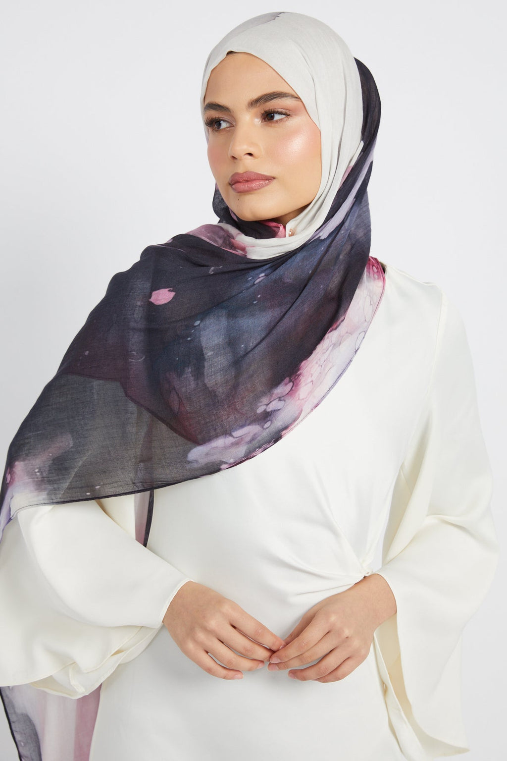 Hijab Modal Imprimé Premium - Encre Rosée