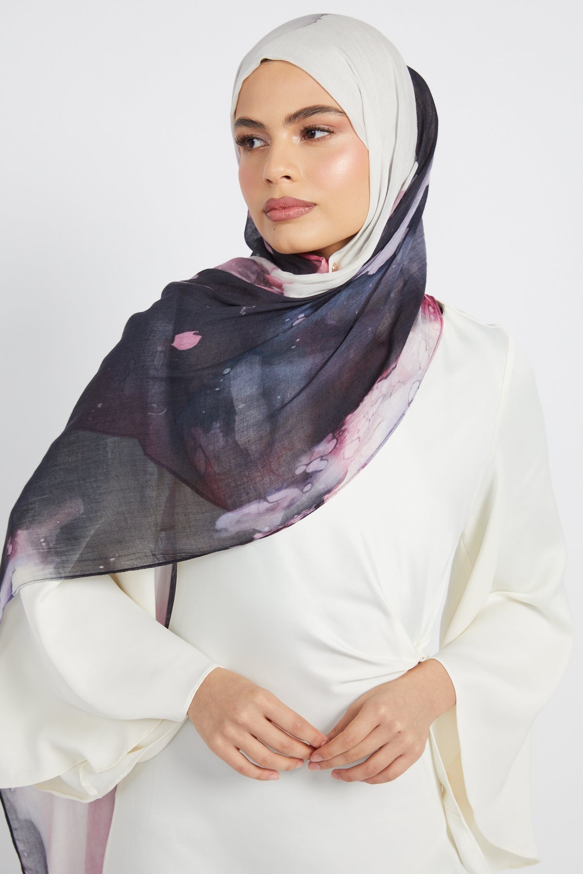 Hijab Modal Imprimé Premium - Encre Rosée