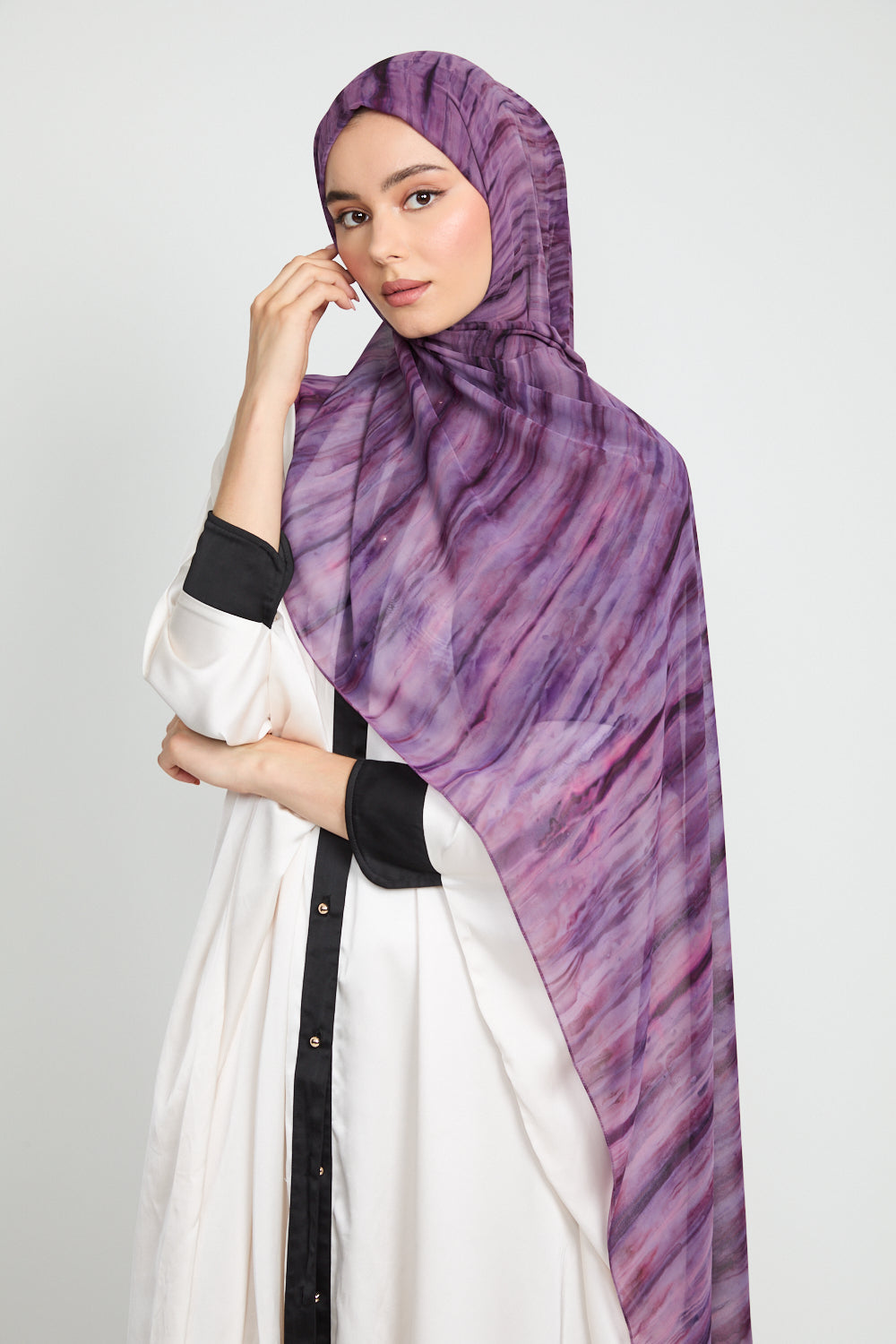 Hijab Mousseline Tie Dye Luxe - Orchidée Fumée - ÉDITION LIMITÉE