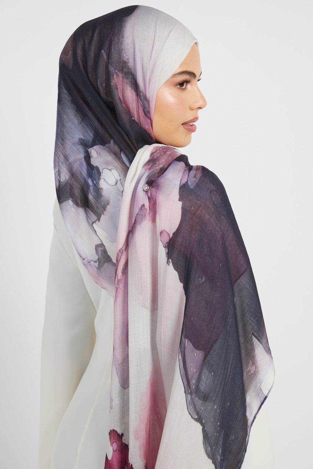 Hijab Modal Imprimé Premium - Encre Rosée