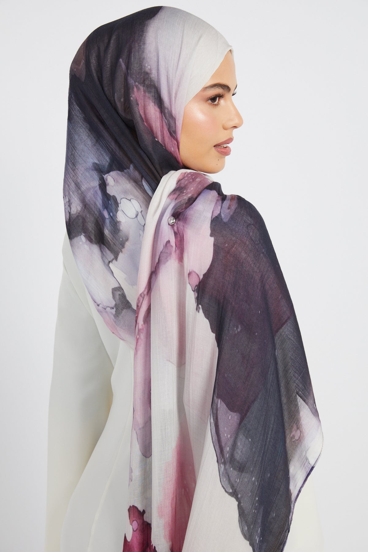 Hijab Modal Imprimé Premium - Encre Rosée