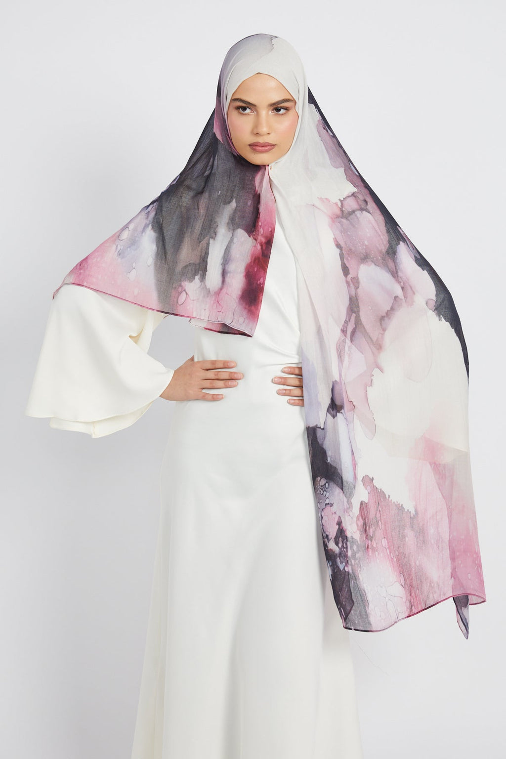 Hijab Modal Imprimé Premium - Encre Rosée