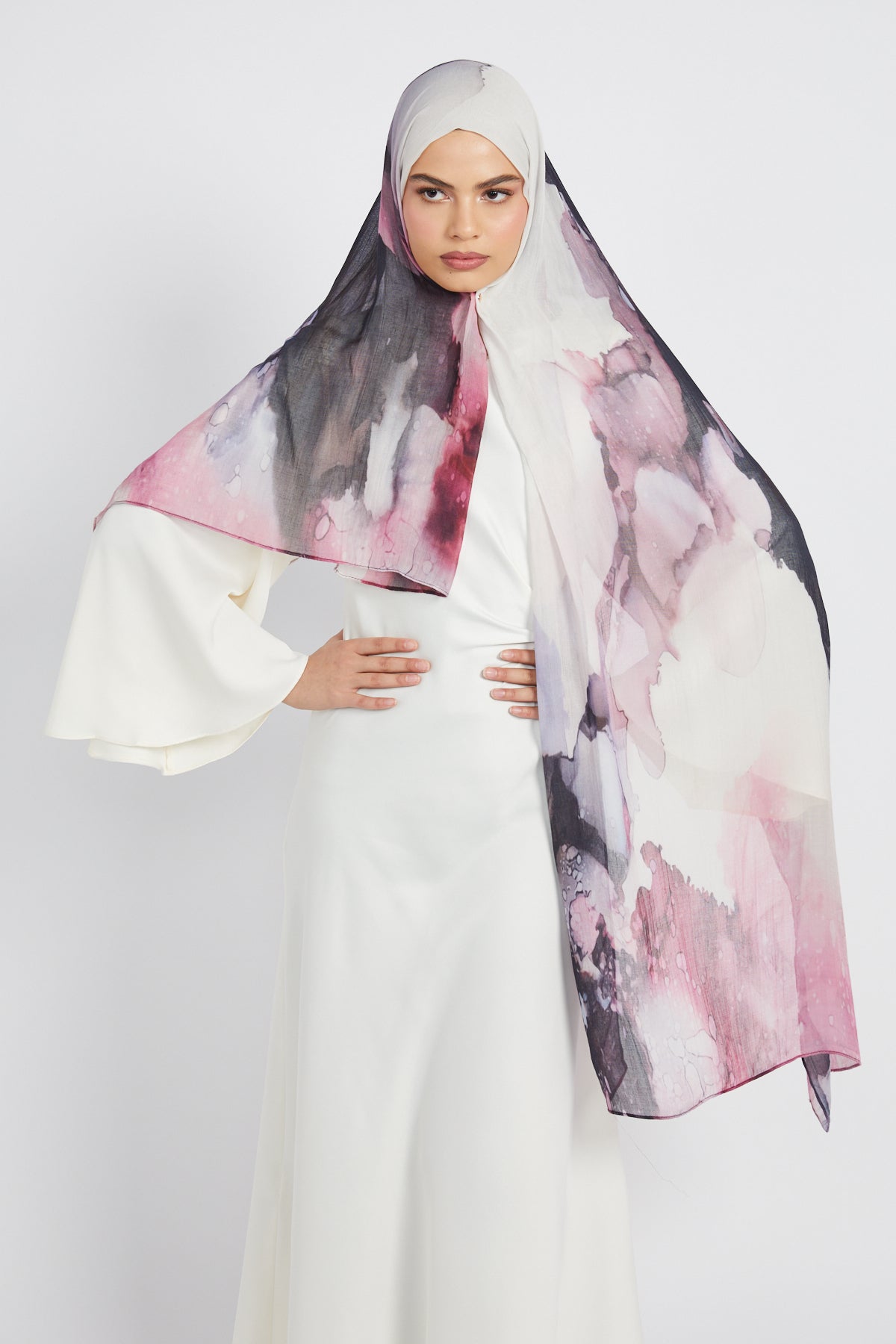 Hijab Modal Imprimé Premium - Encre Rosée