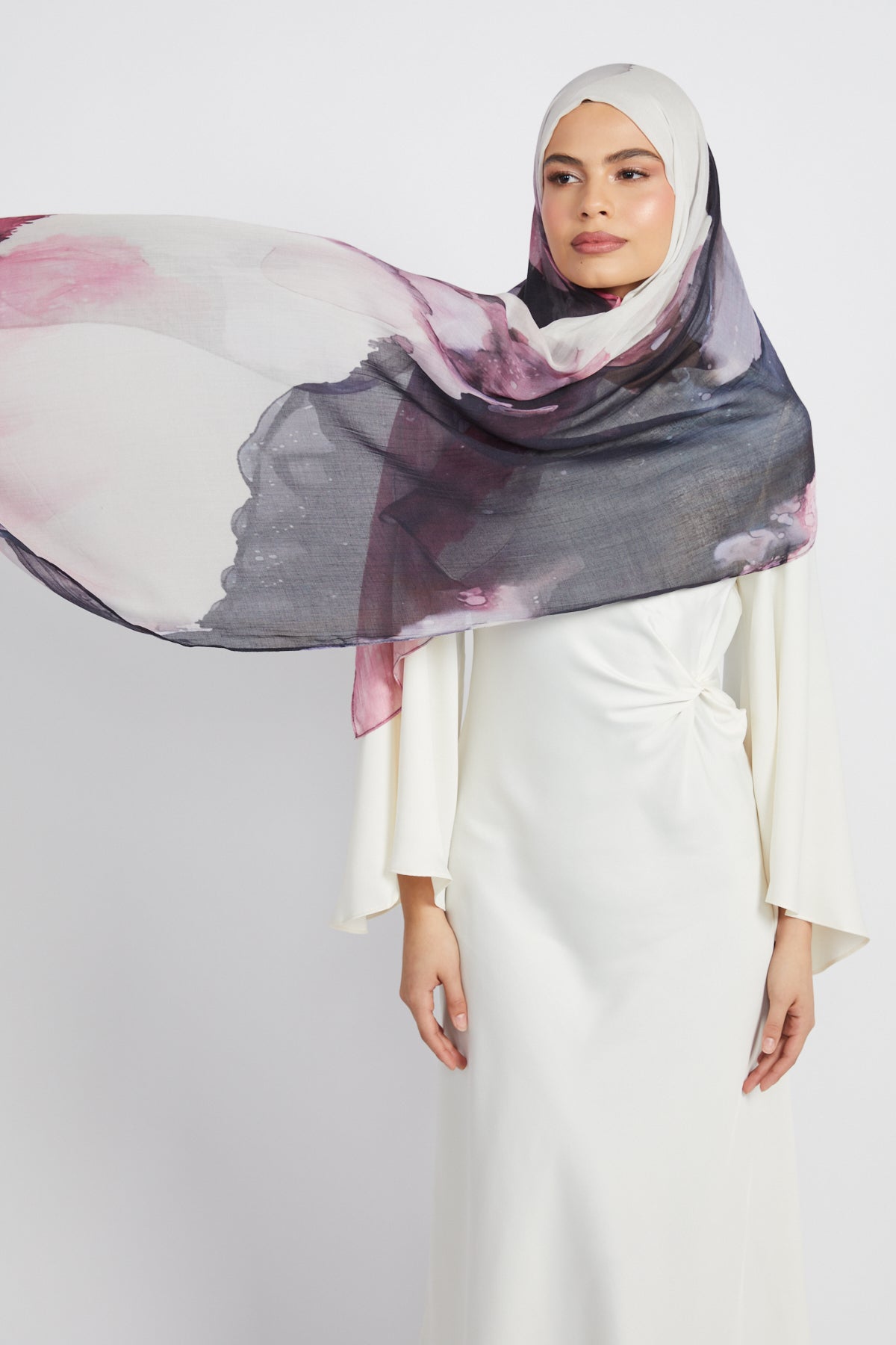Hijab Modal Imprimé Premium - Encre Rosée