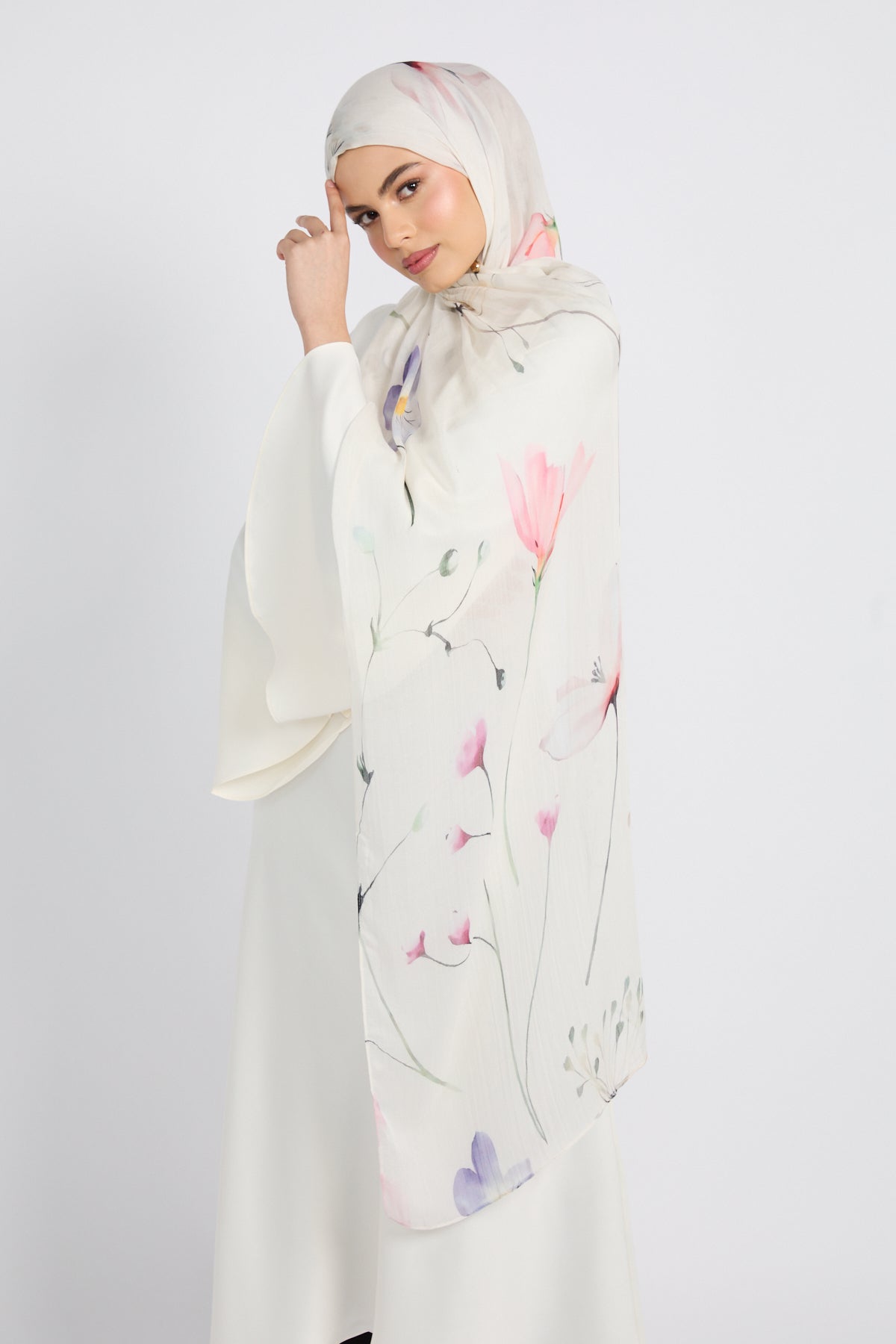 Hijab Modal Imprimé Premium - Brume de Pétale
