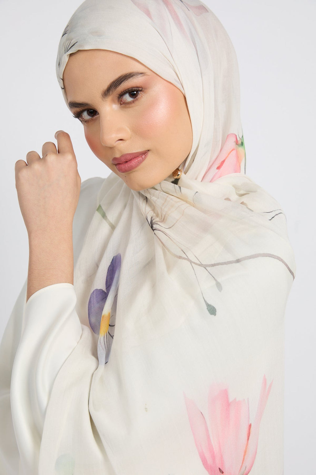 Hijab Modal Imprimé Premium - Brume de Pétale