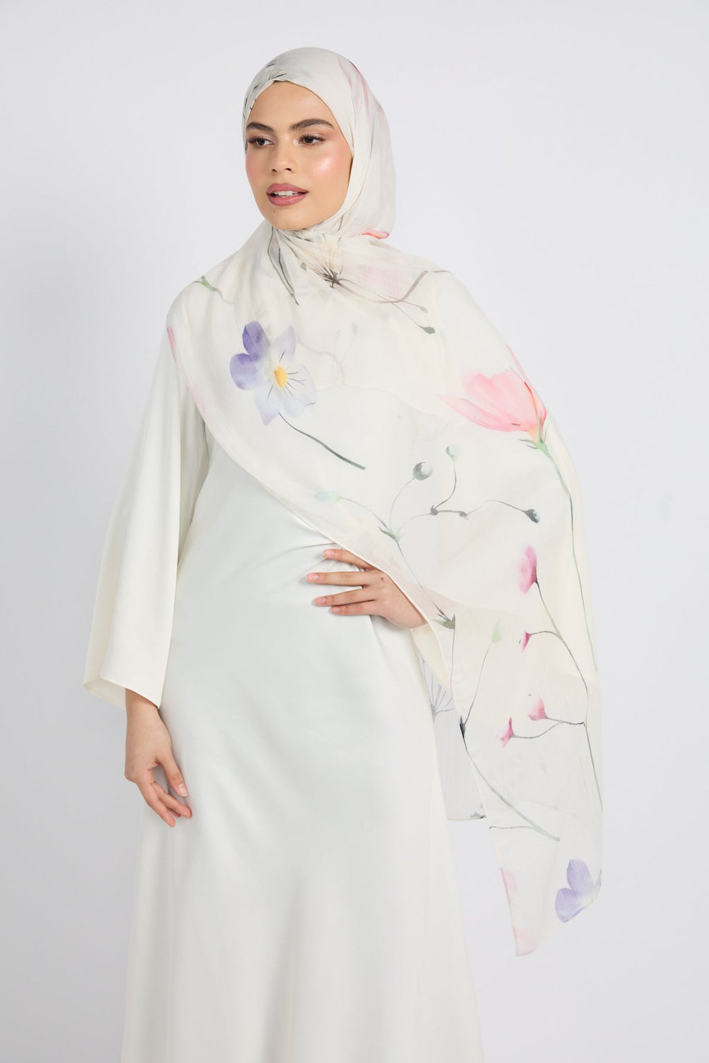 Hijab Modal Imprimé Premium - Brume de Pétale