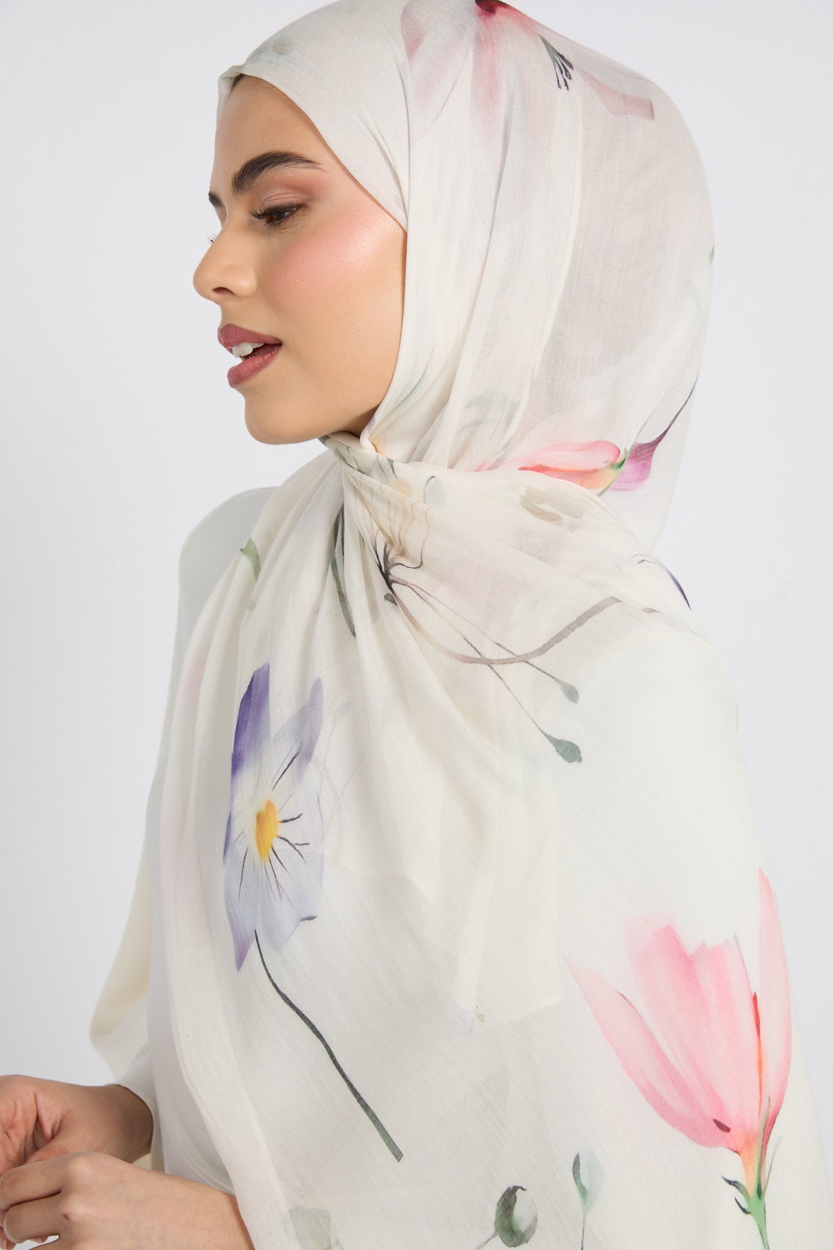 Hijab Modal Imprimé Premium - Brume de Pétale