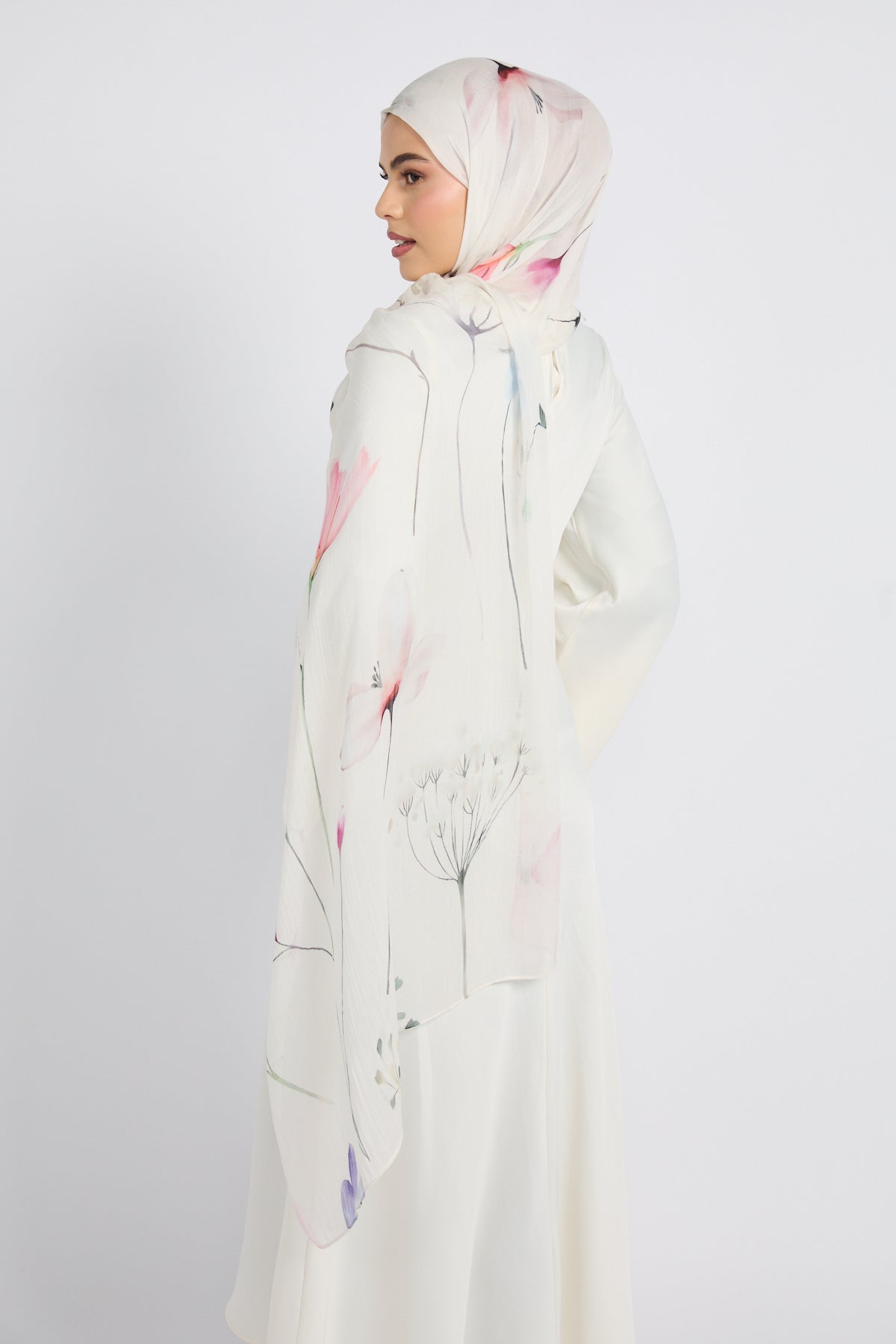 Hijab Modal Imprimé Premium - Brume de Pétale