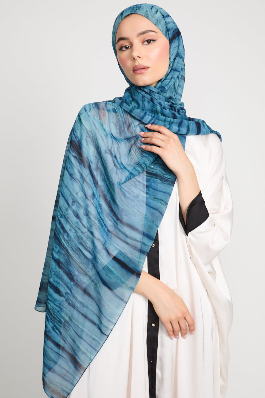 Hijab Mousseline Tie Dye Luxe - Voile Océan - ÉDITION LIMITÉE