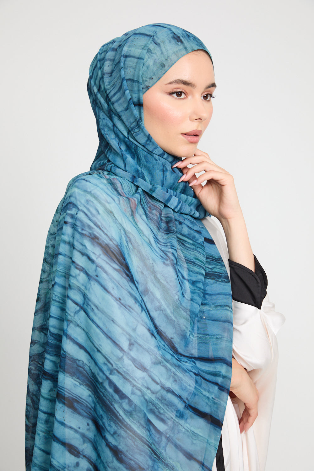 Hijab Mousseline Tie Dye Luxe - Voile Océan - ÉDITION LIMITÉE