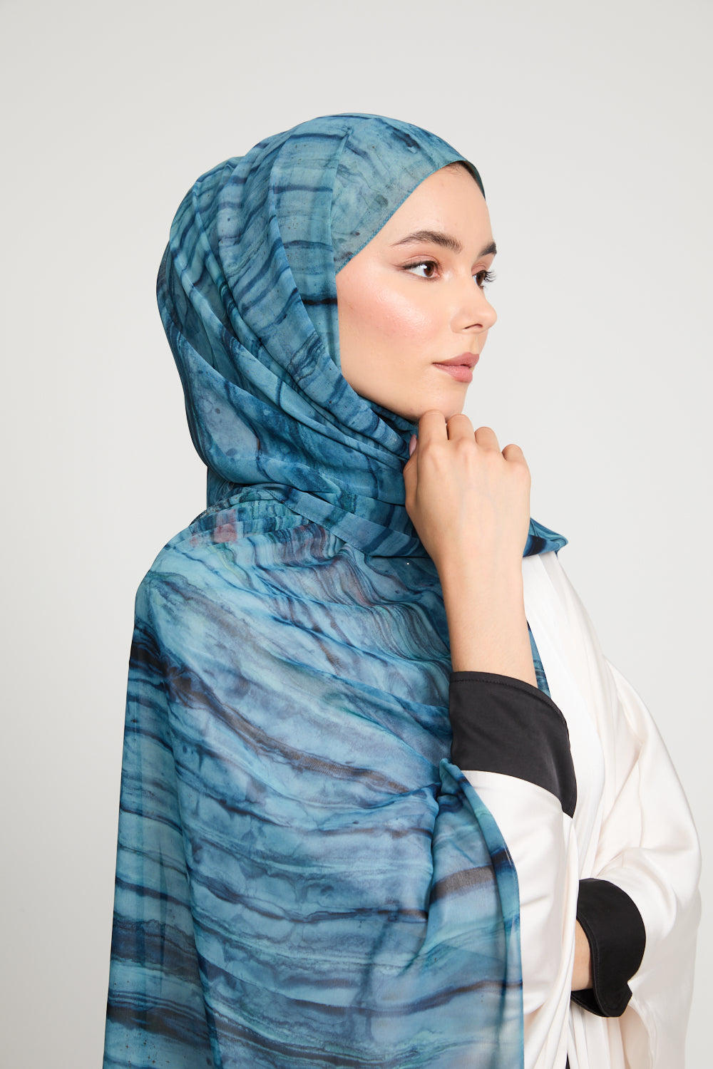 Hijab Mousseline Tie Dye Luxe - Voile Océan - ÉDITION LIMITÉE