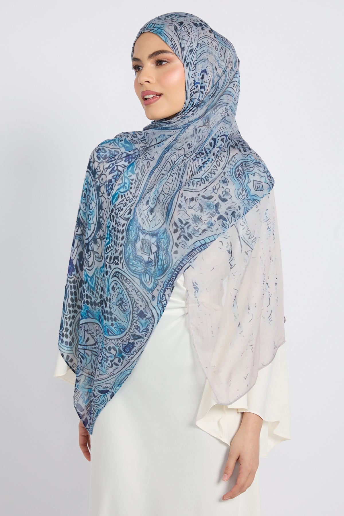 Hijab Modal Imprimé Premium - Mosaïque Saphir