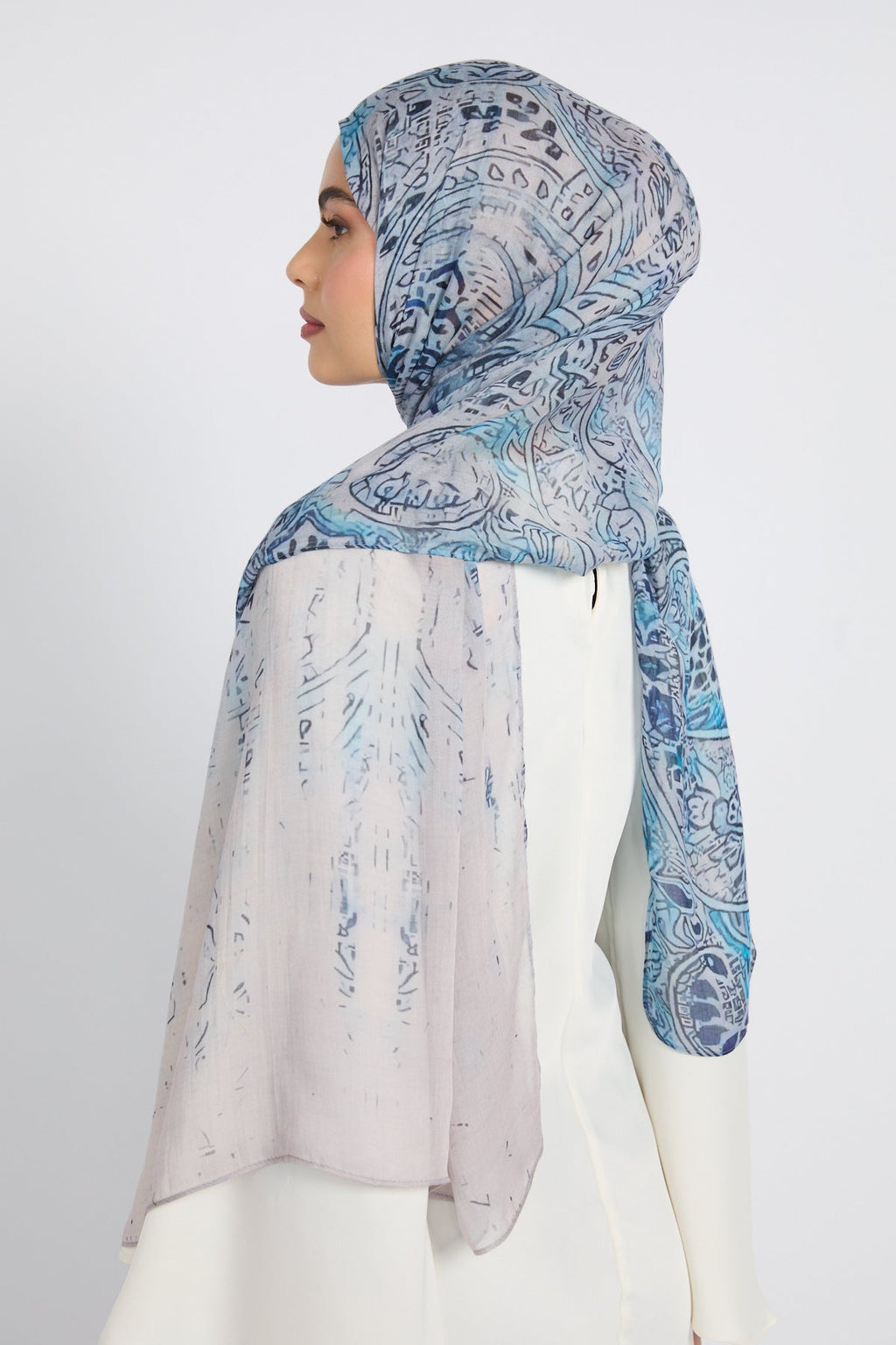 Hijab Modal Imprimé Premium - Mosaïque Saphir