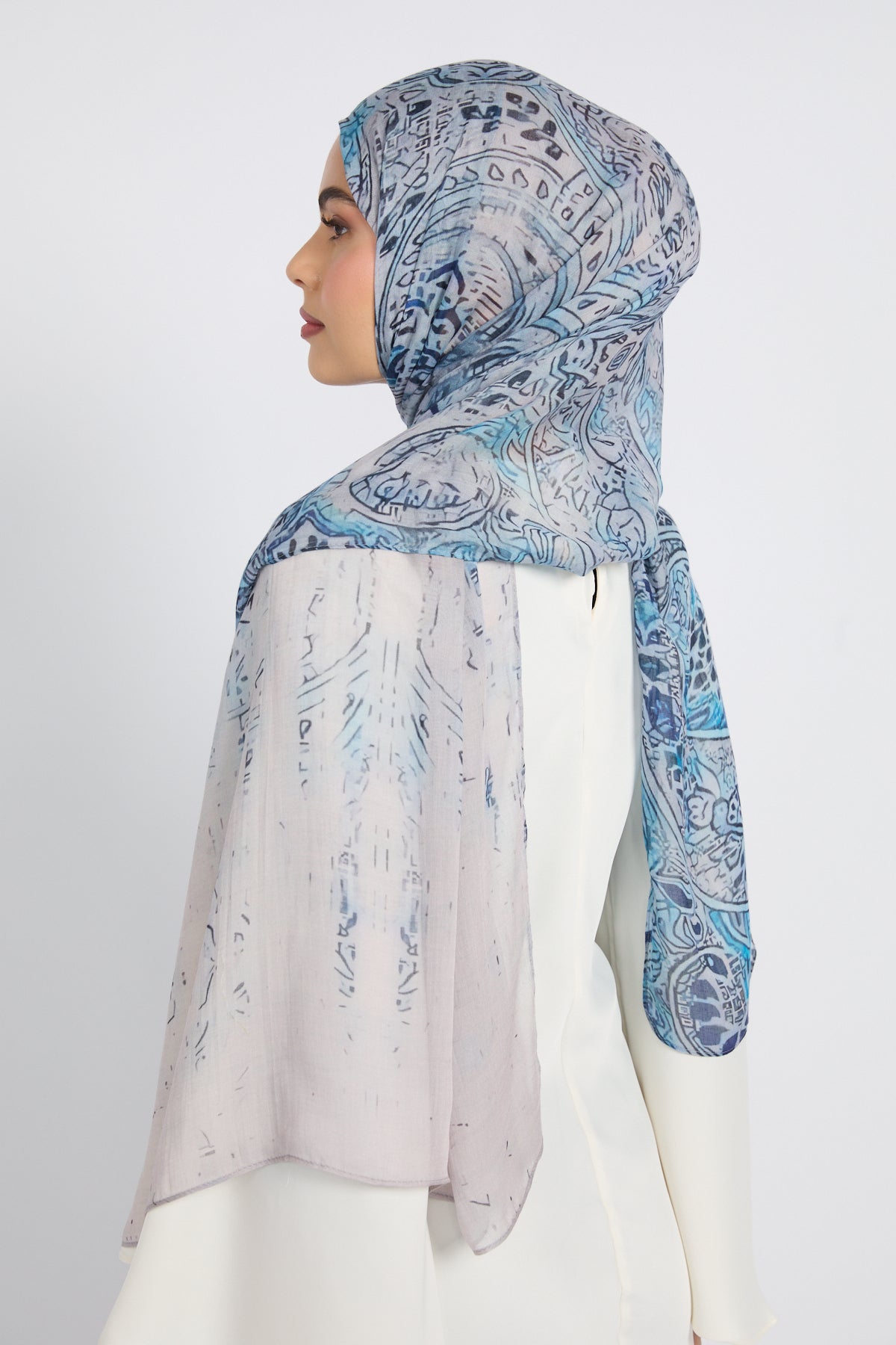 Hijab Modal Imprimé Premium - Mosaïque Saphir