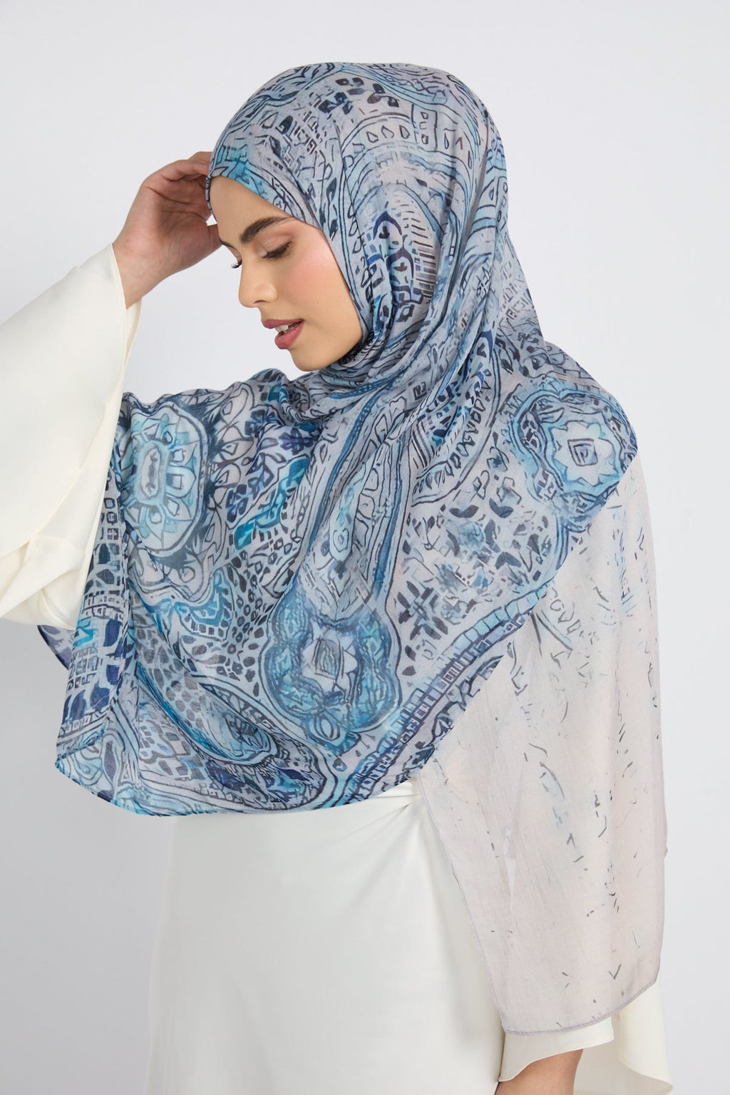 Hijab Modal Imprimé Premium - Mosaïque Saphir