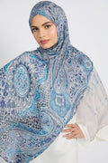 Hijab Modal Imprimé Premium - Mosaïque Saphir