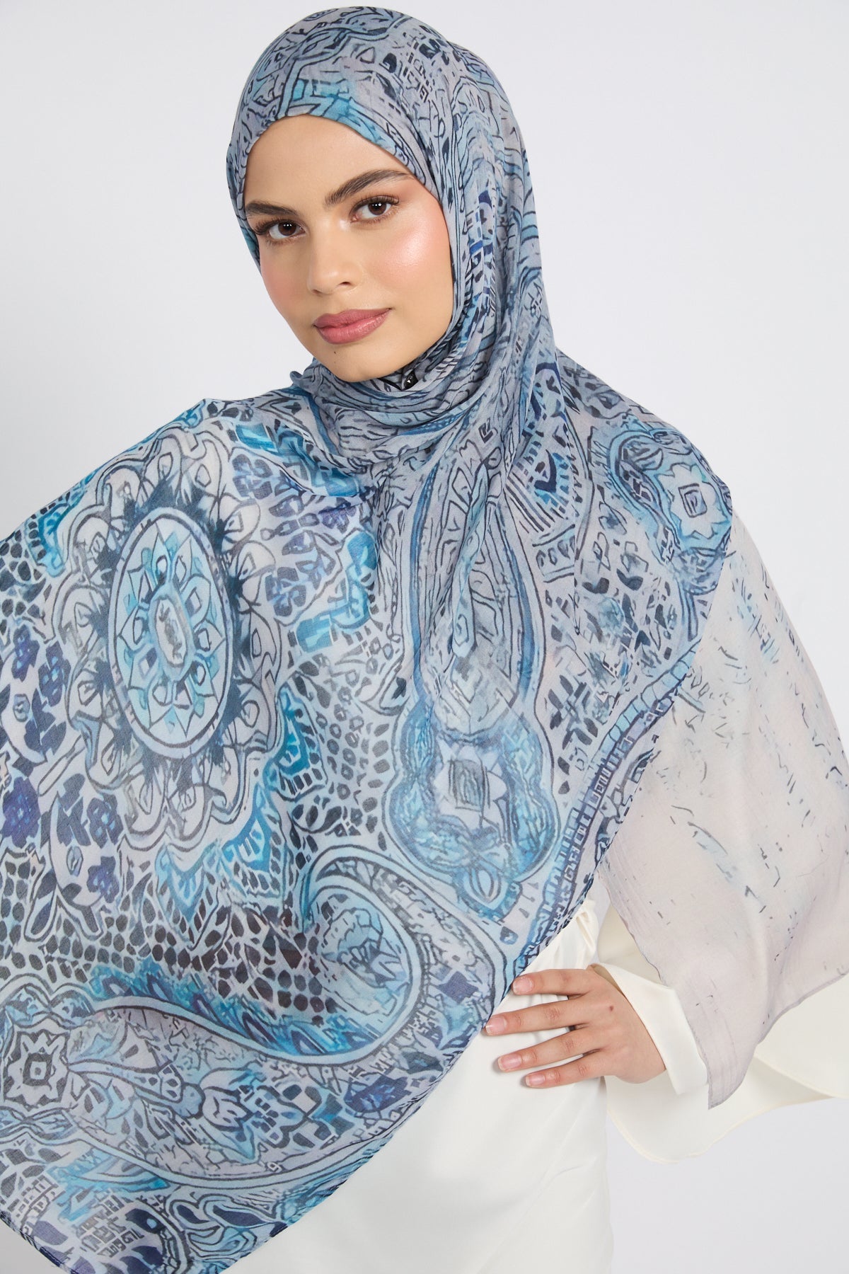 Hijab Modal Imprimé Premium - Mosaïque Saphir