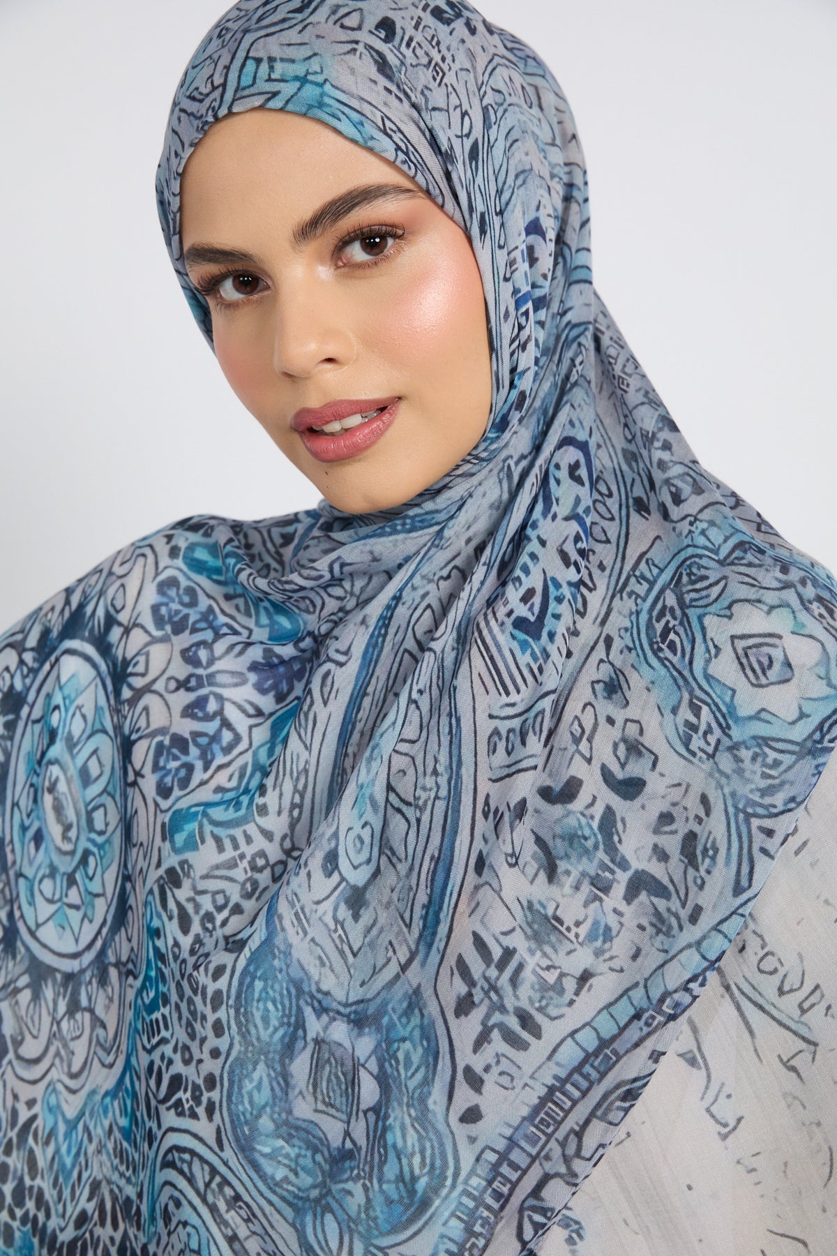 Hijab Modal Imprimé Premium - Mosaïque Saphir