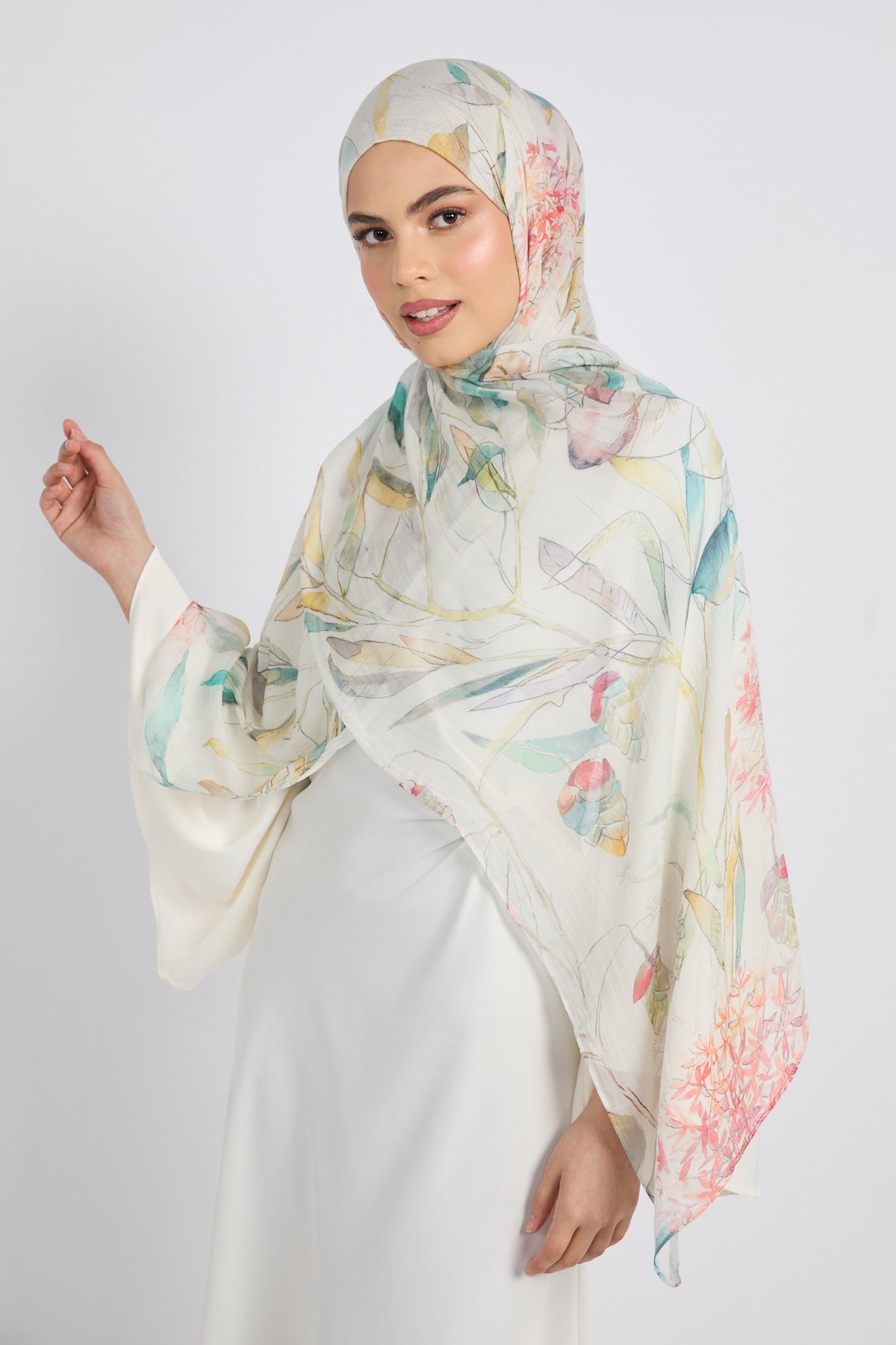 Hijab Modal Imprimé Premium - Brume Botanique