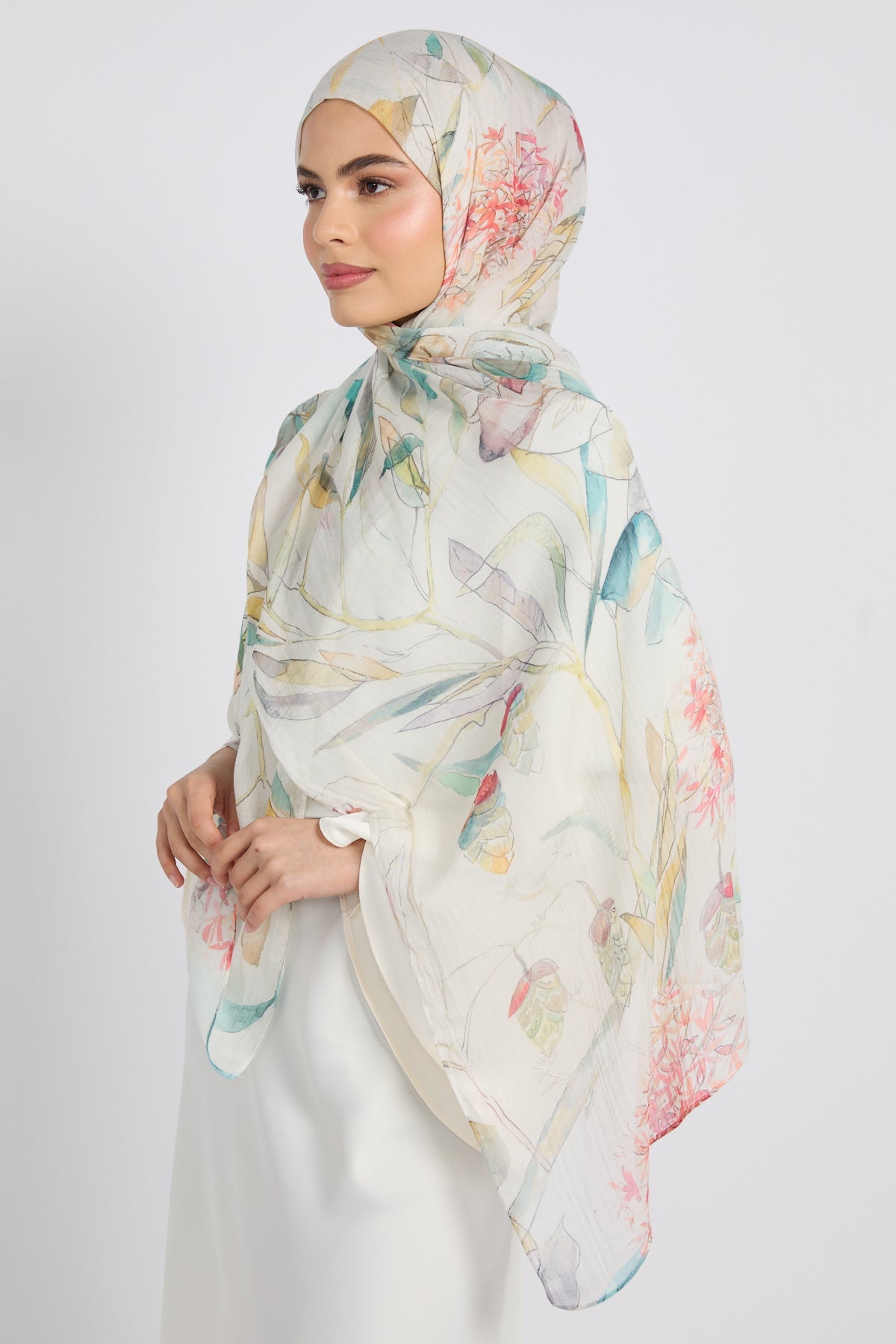 Hijab Modal Imprimé Premium - Brume Botanique