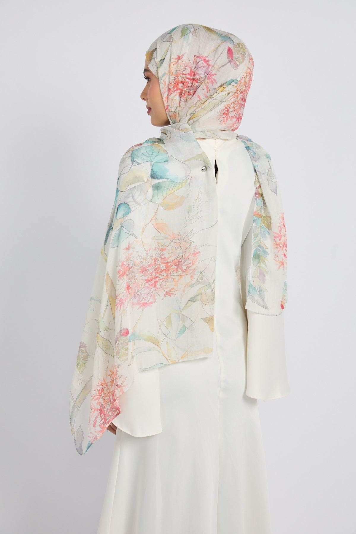 Hijab Modal Imprimé Premium - Brume Botanique