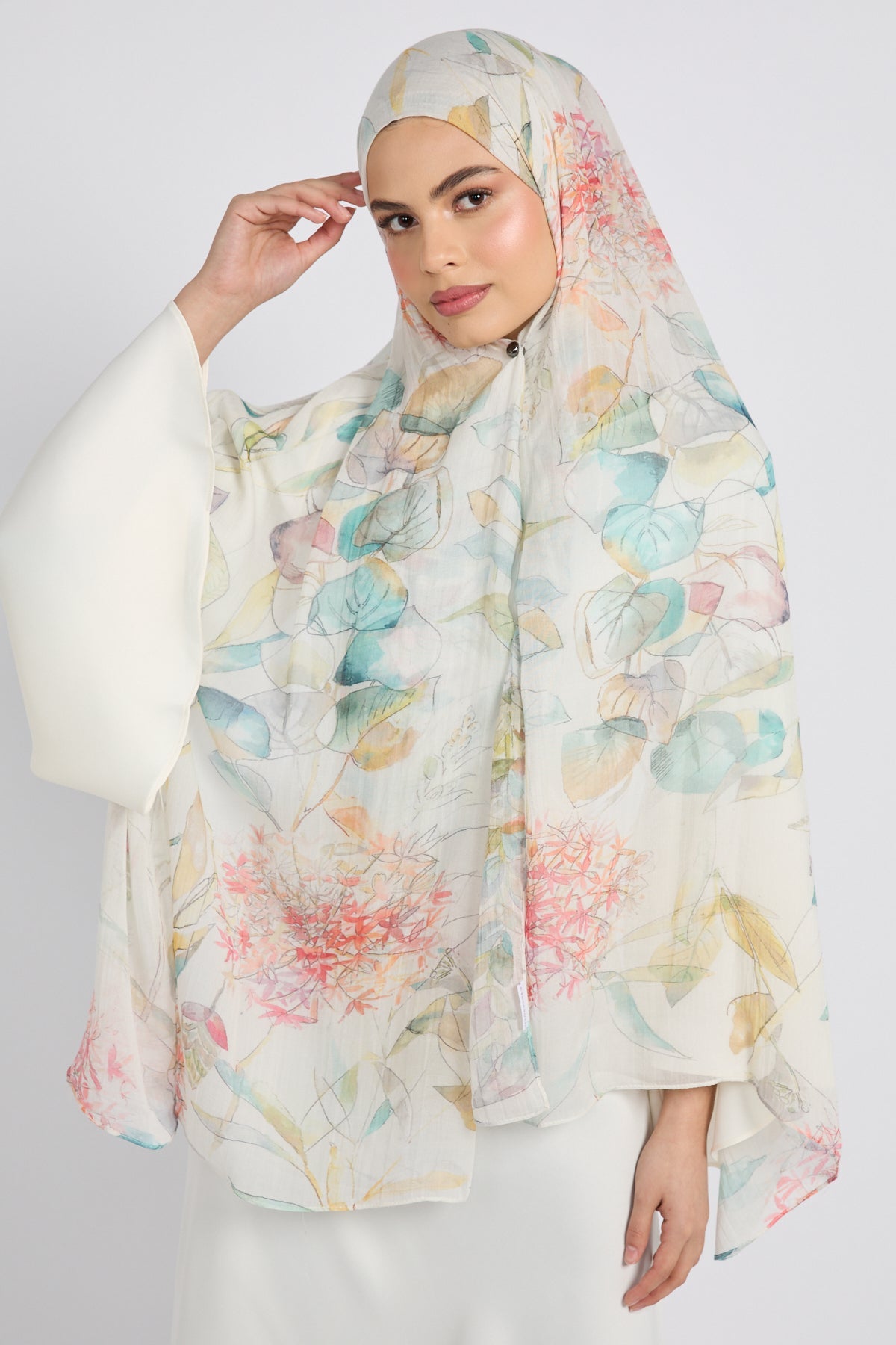 Hijab Modal Imprimé Premium - Brume Botanique