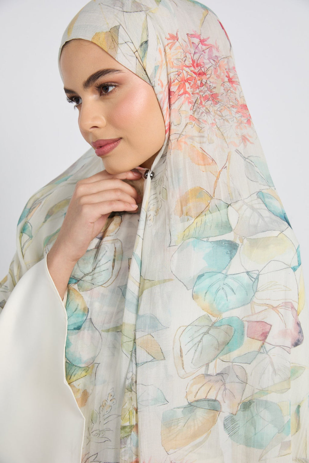 Hijab Modal Imprimé Premium - Brume Botanique