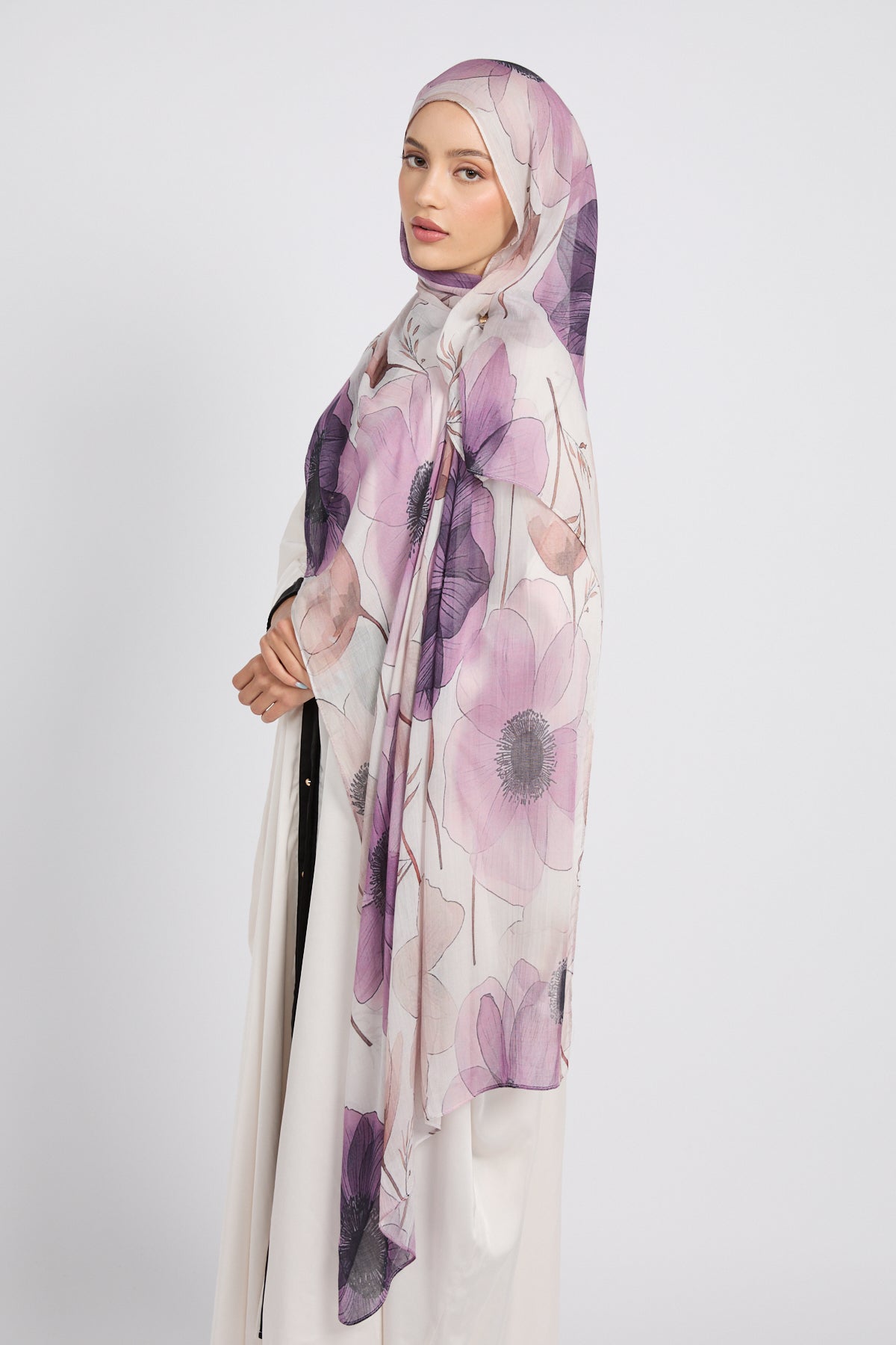 Hijab Modal Imprimé Premium - Floraison Lilas