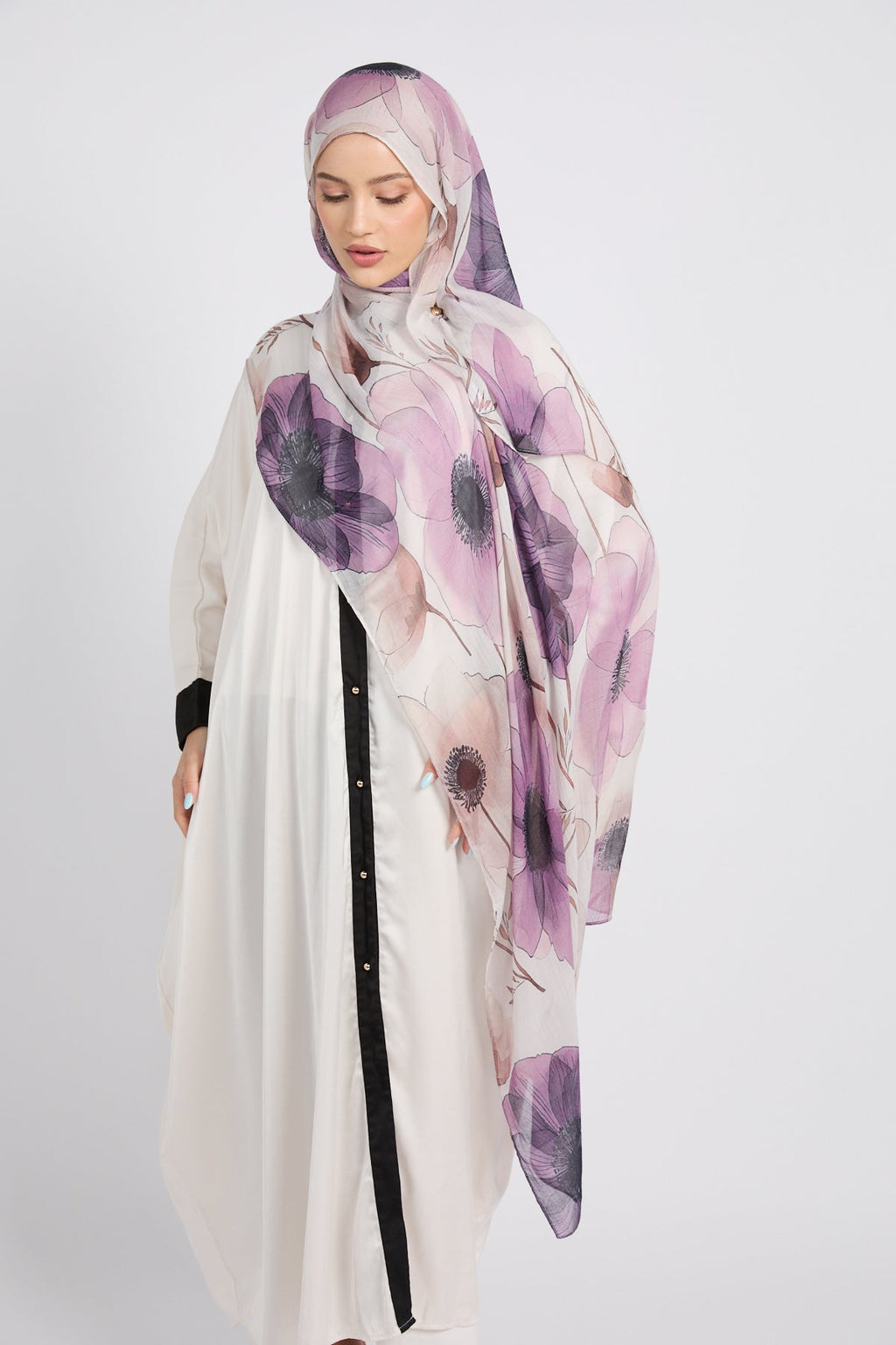 Hijab Modal Imprimé Premium - Floraison Lilas