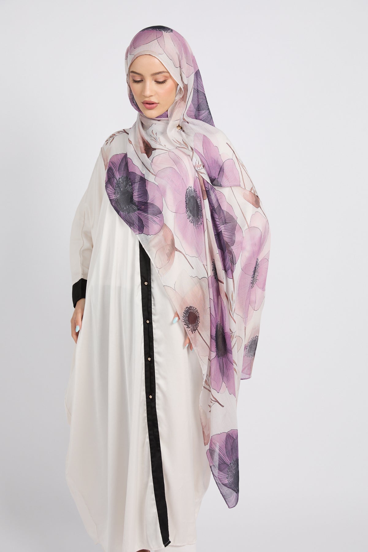 Hijab Modal Imprimé Premium - Floraison Lilas