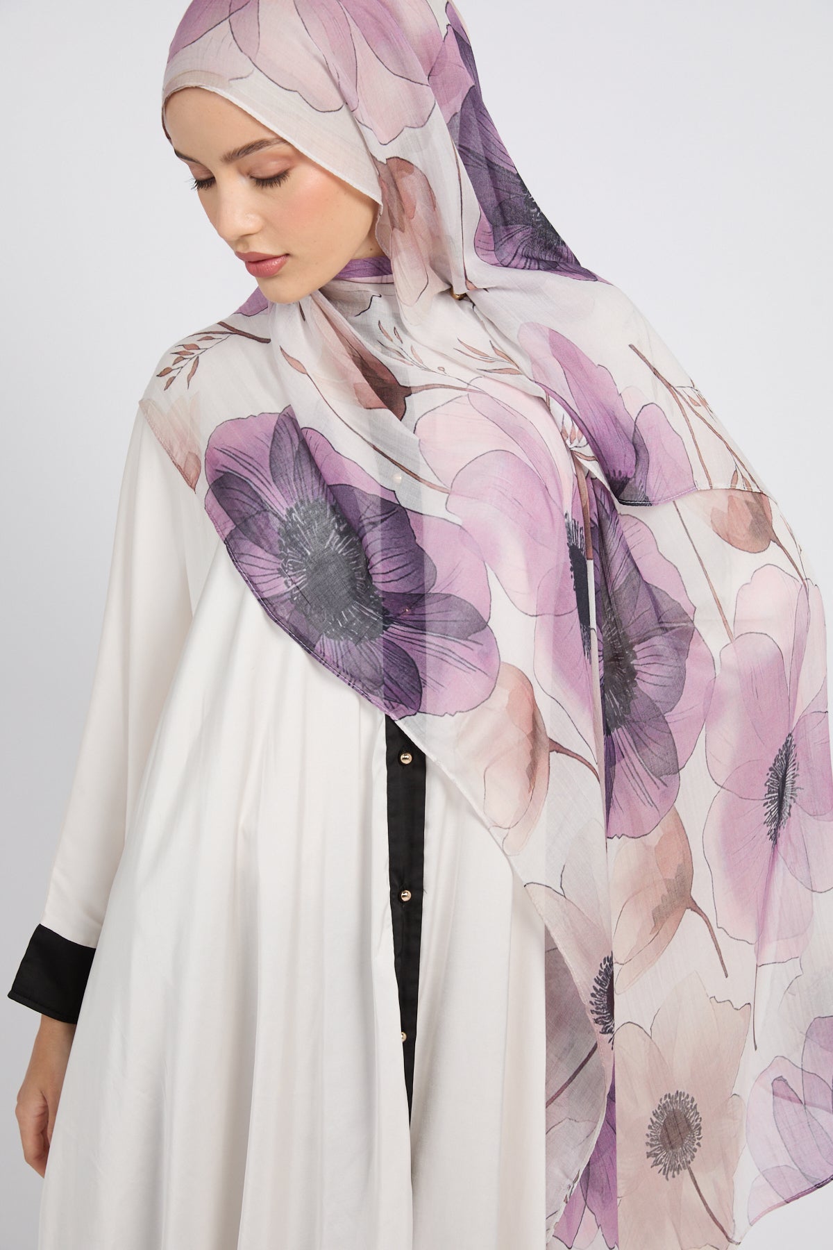 Hijab Modal Imprimé Premium - Floraison Lilas