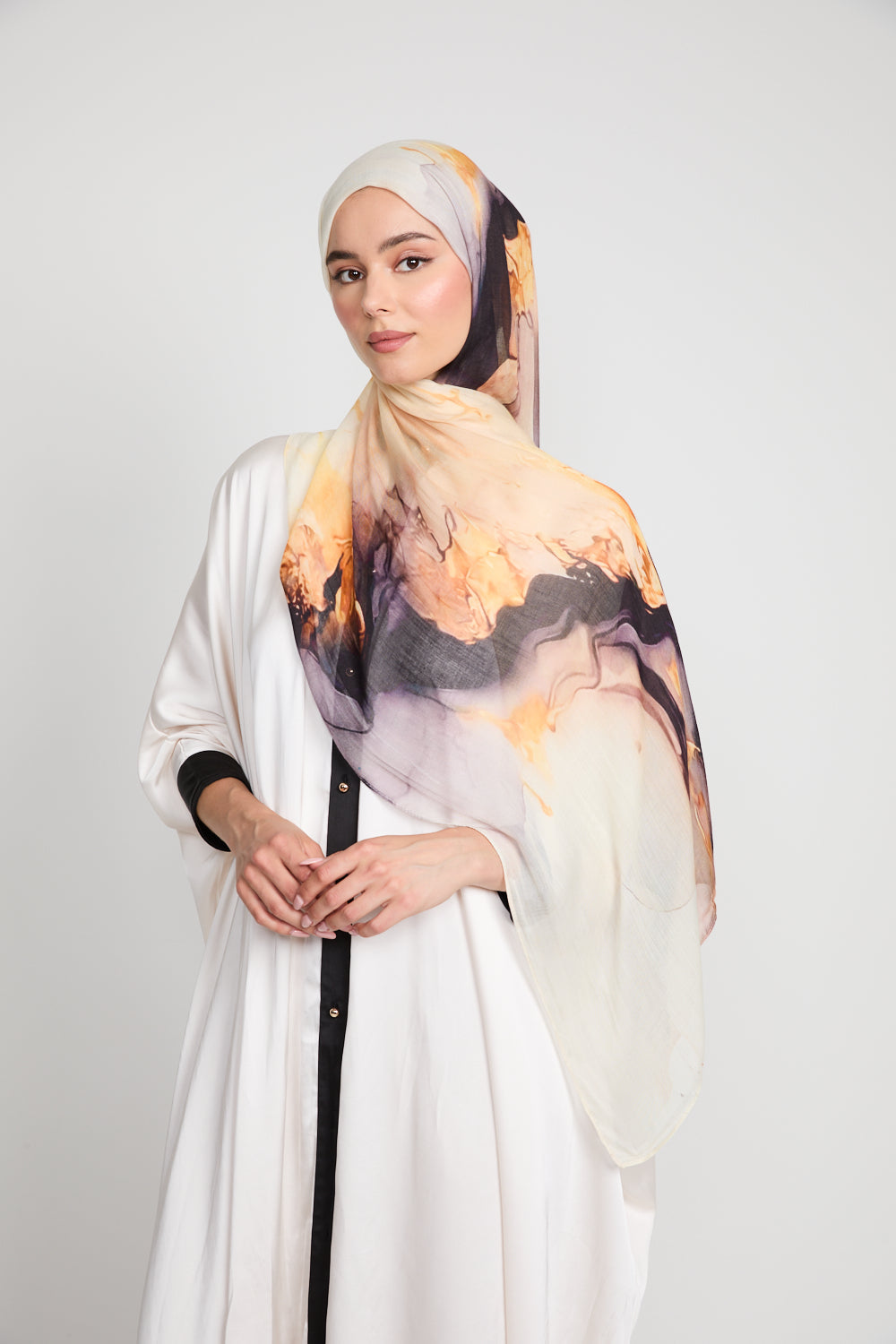 Hijab Modal Imprimé Premium - Crépuscule Doré