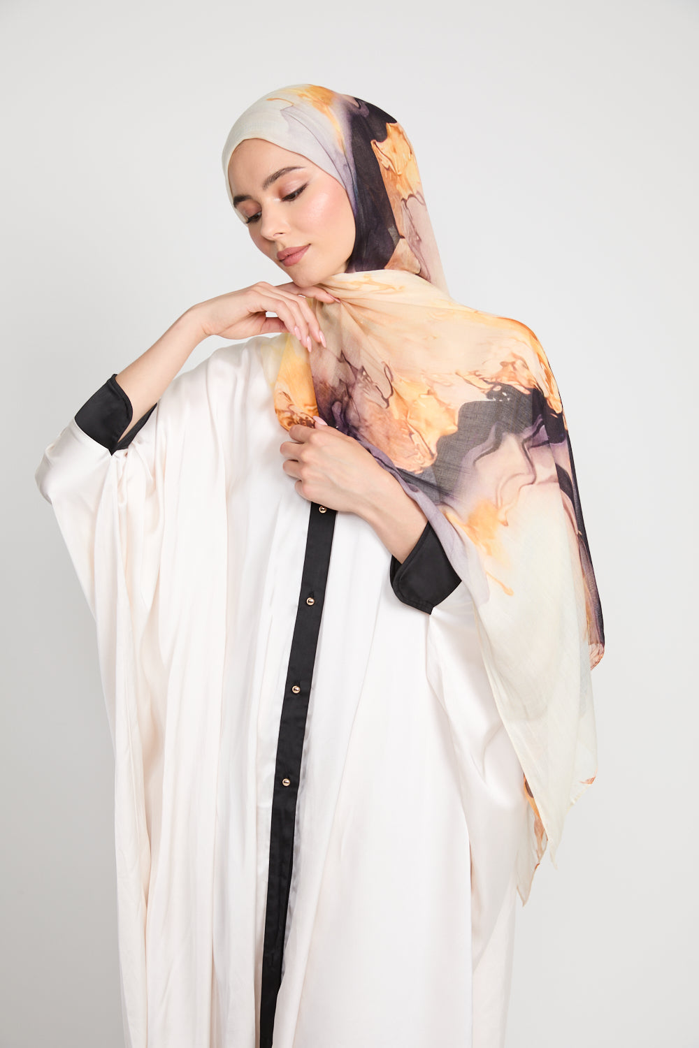 Hijab Modal Imprimé Premium - Crépuscule Doré