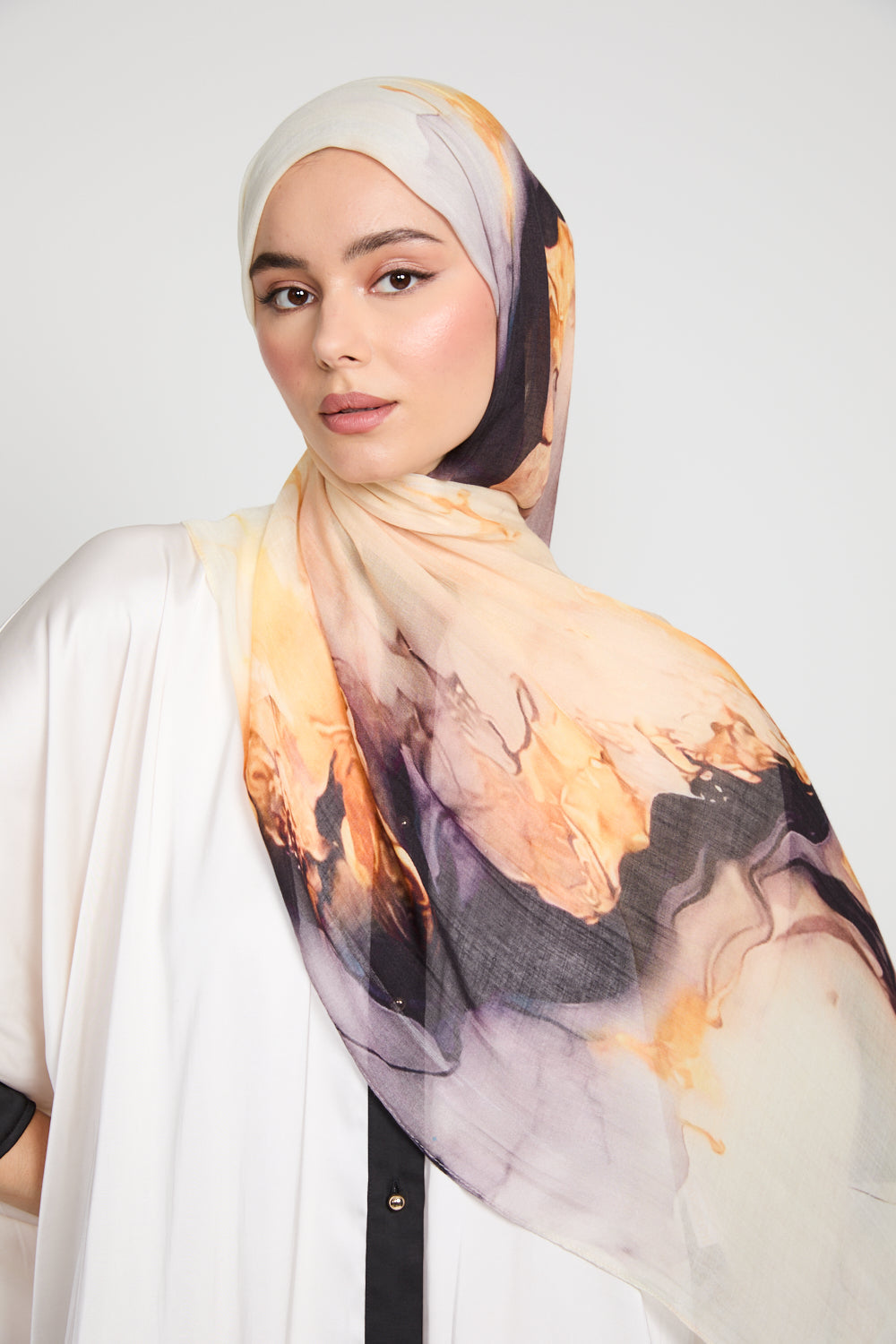 Hijab Modal Imprimé Premium - Crépuscule Doré