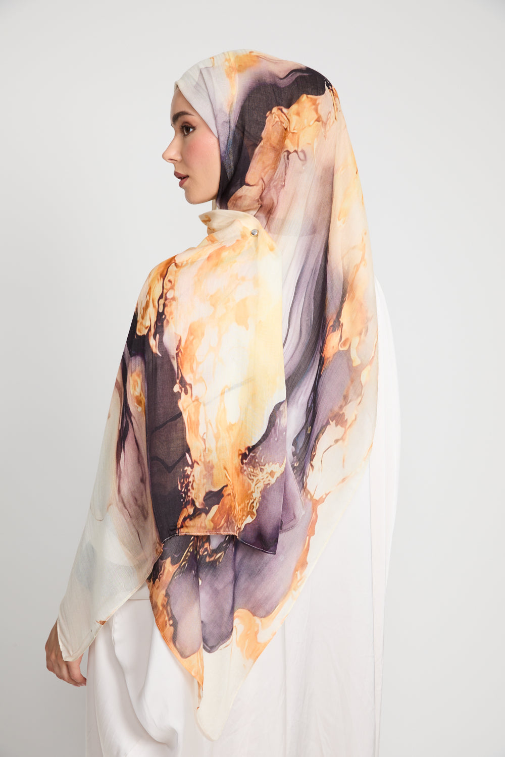 Hijab Modal Imprimé Premium - Crépuscule Doré