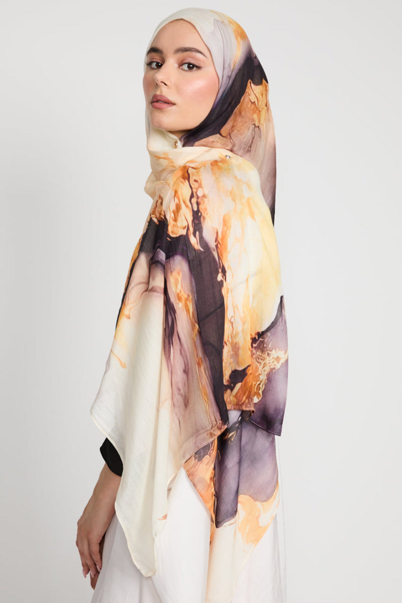 Hijab Modal Imprimé Premium - Crépuscule Doré