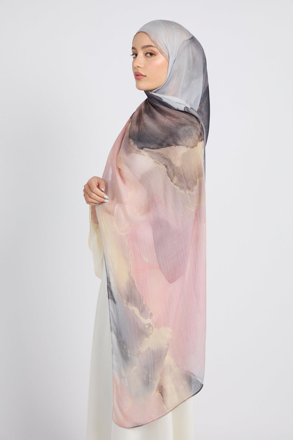 Hijab Modal Imprimé Premium - Crépuscule Rosé